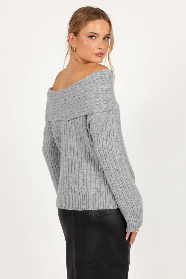 Women Petal and Pup Kenny Off Shoulder Knit Sweater Grey Sweaters