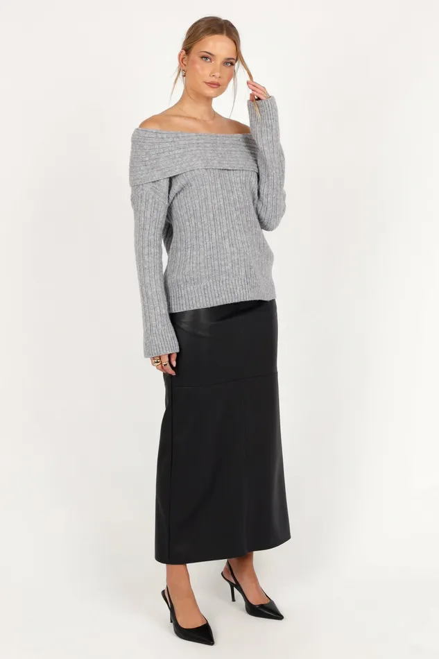 Women Petal and Pup Kenny Off Shoulder Knit Sweater Grey Sweaters