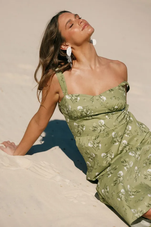 Women Petal and Pup Paisley Midi Dress Sage Botanica Floral Dresses