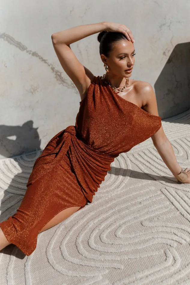 Women Petal and Pup Santiago Off Shoulder Midi Dress Bronze Dresses