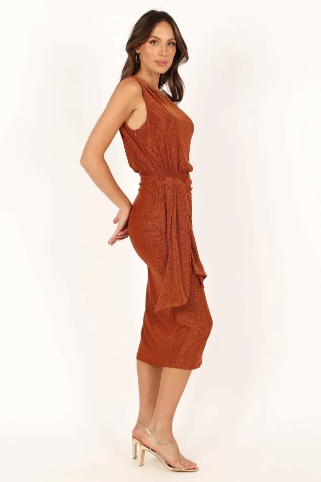 Women Petal and Pup Santiago Off Shoulder Midi Dress Bronze Dresses