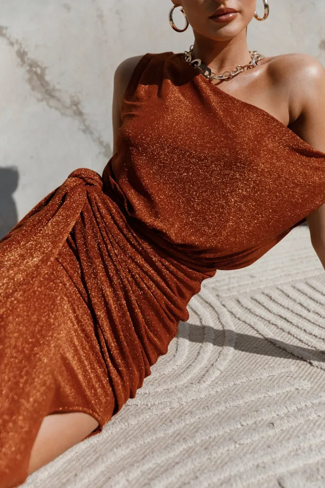 Women Petal and Pup Santiago Off Shoulder Midi Dress Bronze Dresses