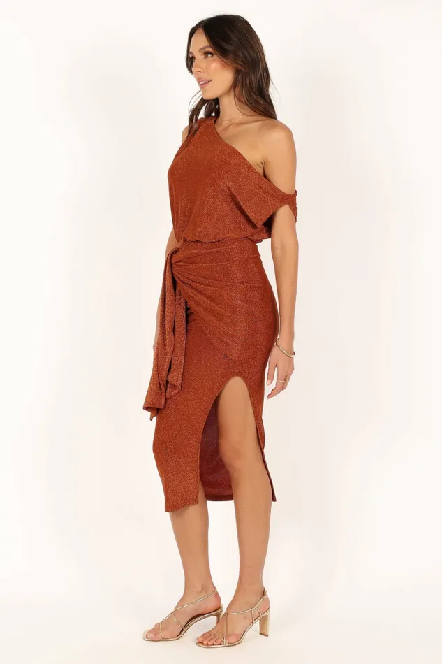 Women Petal and Pup Santiago Off Shoulder Midi Dress Bronze Dresses
