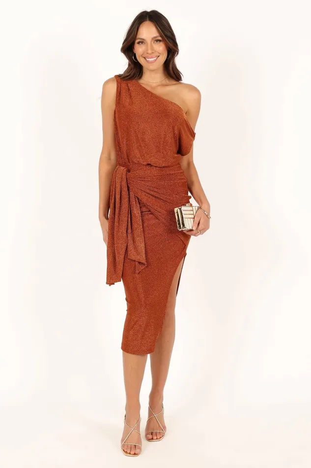Women Petal and Pup Santiago Off Shoulder Midi Dress Bronze Dresses
