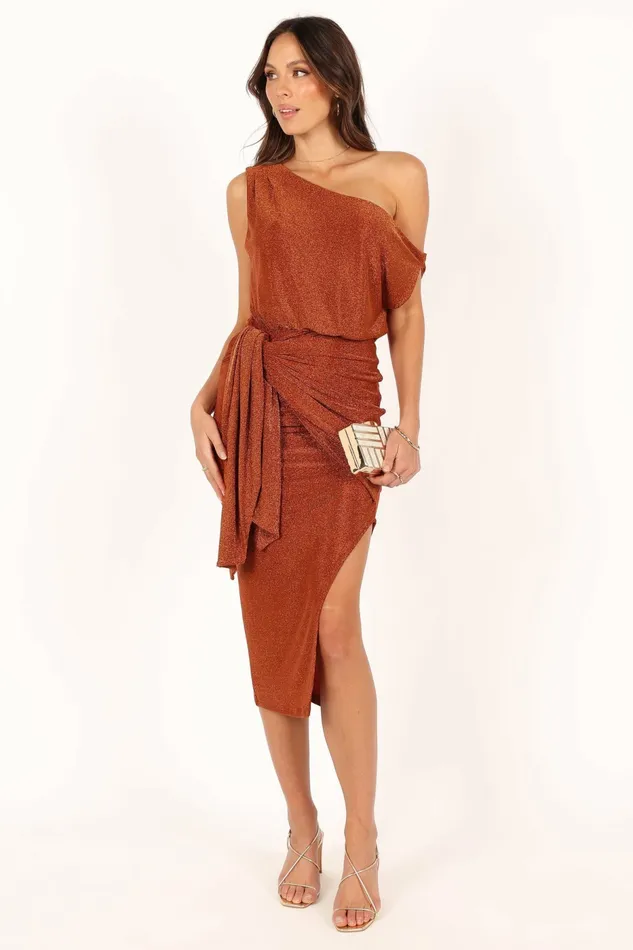 Women Petal and Pup Santiago Off Shoulder Midi Dress Bronze Dresses
