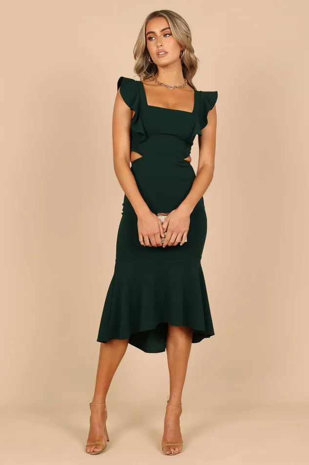 Women Petal and Pup Yvonne Hi Lo Midi Dress Emerald Event Dresses
