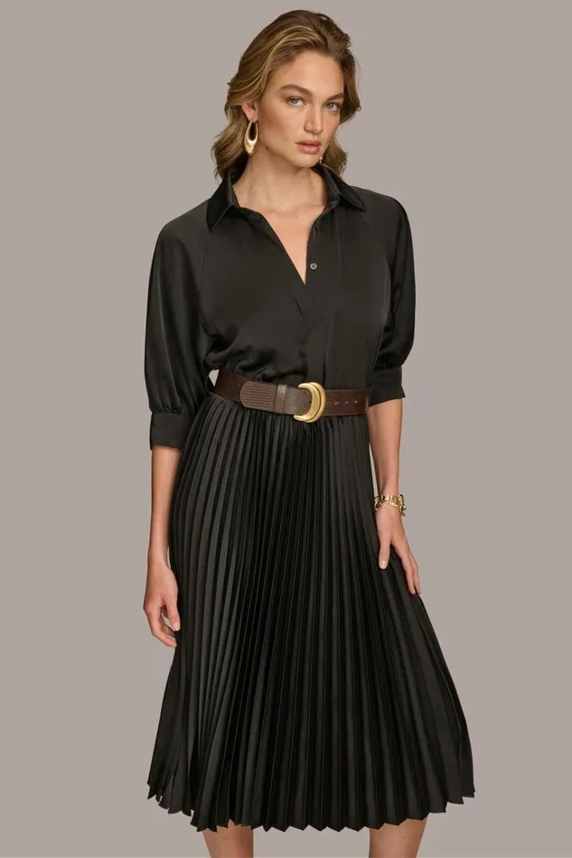 Women PLEATED SHIRT DRESS Black Donna Karan New York Dresses And Jumpsuits Women PLEATED SHIRT DRESS Black Donna Karan New York Dresses And Jumpsuits