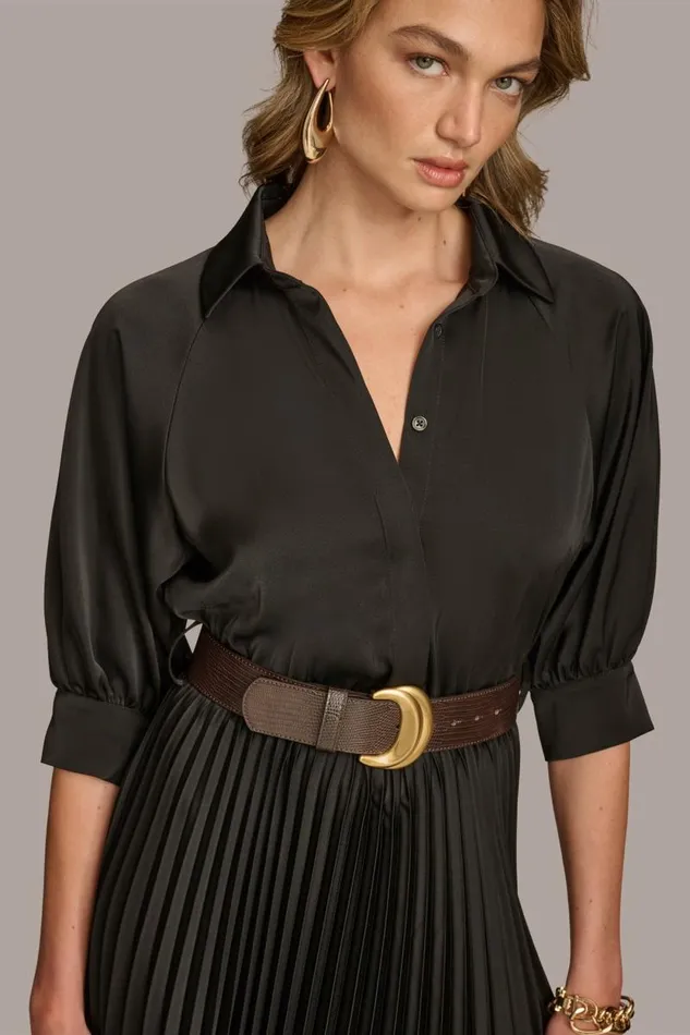 Women PLEATED SHIRT DRESS Black Donna Karan New York Dresses And Jumpsuits Women PLEATED SHIRT DRESS Black Donna Karan New York Dresses And Jumpsuits