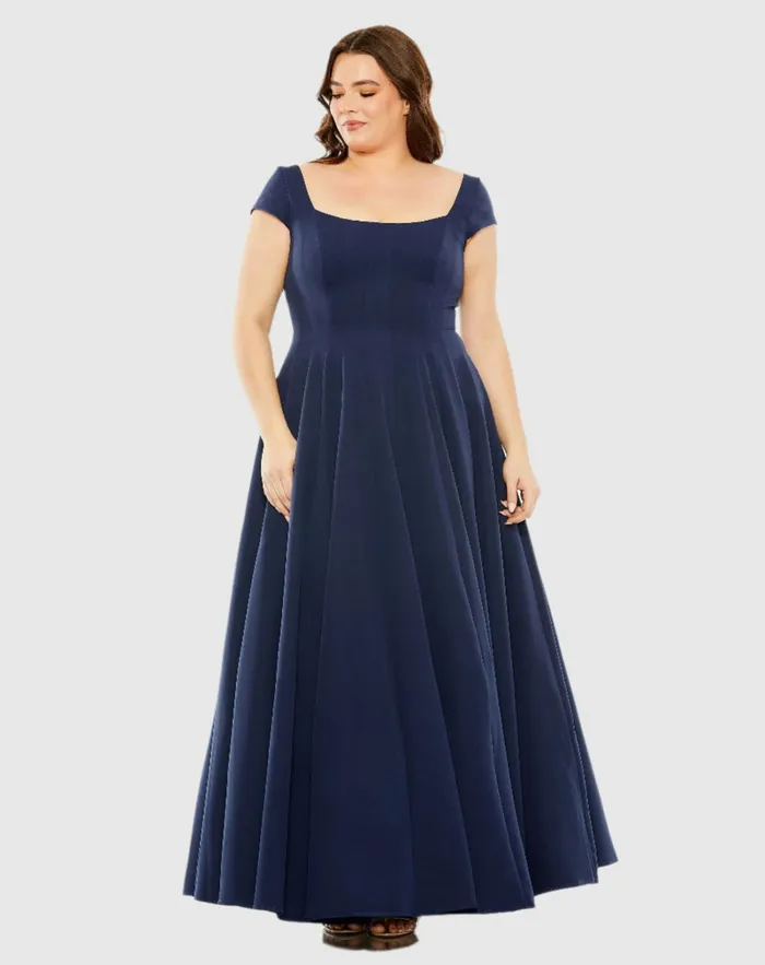 Women Plus Size Dresses Mac Duggal Cap Sleeve Square Neck Dress Midnight