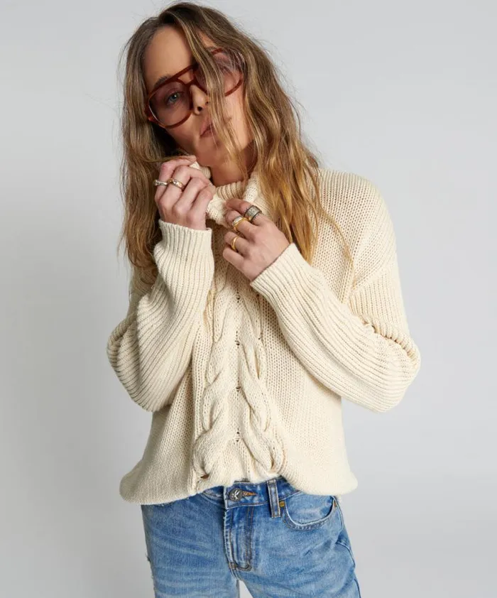 Women POISON CABLE KNIT SWEATER CREAM One Teaspoon Knitwear