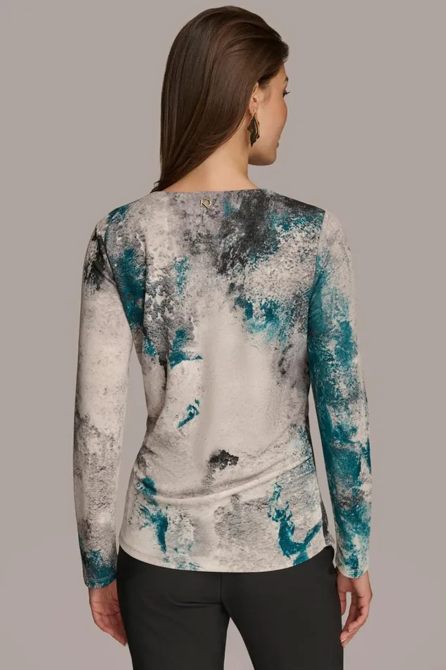 Women PRINT DRAPE FRONT TOP Peacock Blue Donna Karan New York Sweaters And Tops Women PRINT DRAPE FRONT TOP Peacock Blue Donna Karan New York Sweaters And Tops