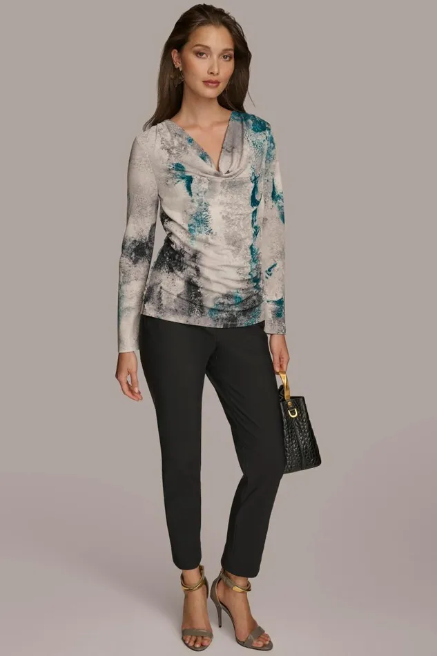 Women PRINT DRAPE FRONT TOP Peacock Blue Donna Karan New York Sweaters And Tops Women PRINT DRAPE FRONT TOP Peacock Blue Donna Karan New York Sweaters And Tops