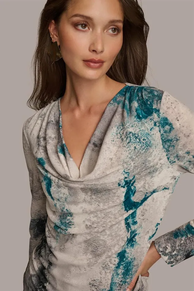 Women PRINT DRAPE FRONT TOP Peacock Blue Donna Karan New York Sweaters And Tops Women PRINT DRAPE FRONT TOP Peacock Blue Donna Karan New York Sweaters And Tops