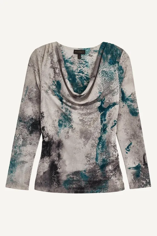 Women PRINT DRAPE FRONT TOP Peacock Blue Donna Karan New York Sweaters And Tops Women PRINT DRAPE FRONT TOP Peacock Blue Donna Karan New York Sweaters And Tops