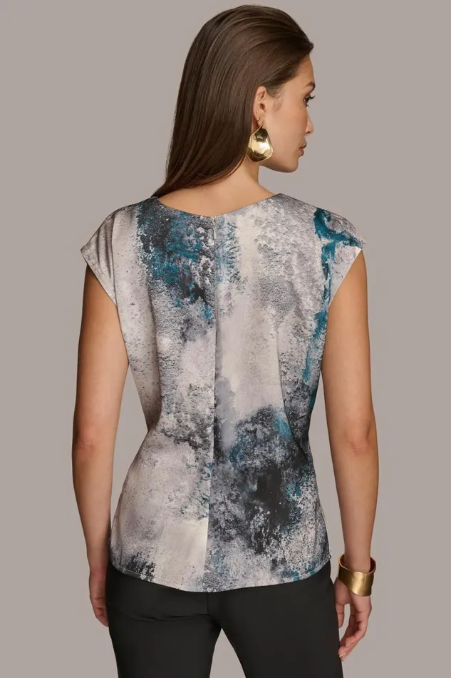 Women PRINTED CAP SLEEVE WITH DARTS Peacock Blue Donna Karan New York Sweaters And Tops Women PRINTED CAP SLEEVE WITH DARTS Peacock Blue Donna Karan New York Sweaters And Tops