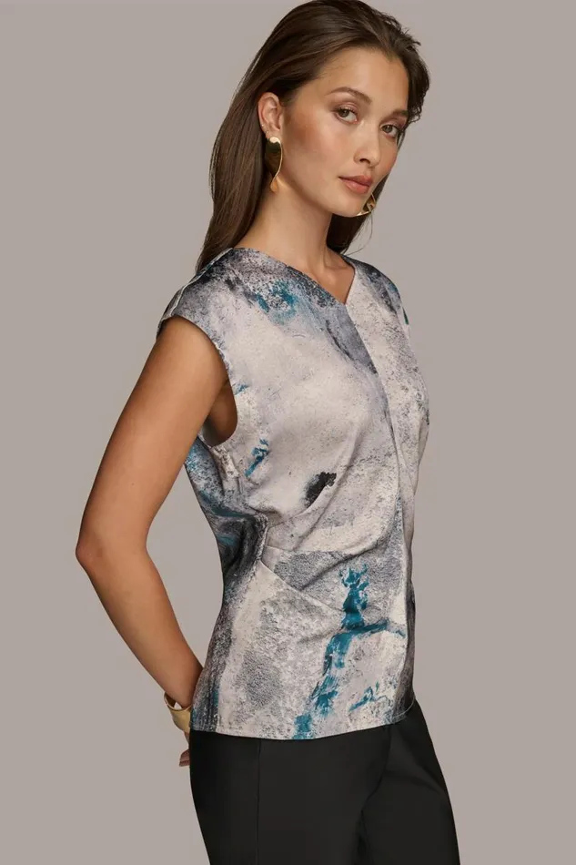 Women PRINTED CAP SLEEVE WITH DARTS Peacock Blue Donna Karan New York Sweaters And Tops Women PRINTED CAP SLEEVE WITH DARTS Peacock Blue Donna Karan New York Sweaters And Tops