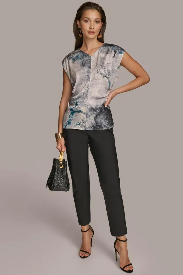 Women PRINTED CAP SLEEVE WITH DARTS Peacock Blue Donna Karan New York Sweaters And Tops Women PRINTED CAP SLEEVE WITH DARTS Peacock Blue Donna Karan New York Sweaters And Tops