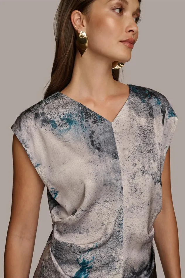 Women PRINTED CAP SLEEVE WITH DARTS Peacock Blue Donna Karan New York Sweaters And Tops Women PRINTED CAP SLEEVE WITH DARTS Peacock Blue Donna Karan New York Sweaters And Tops