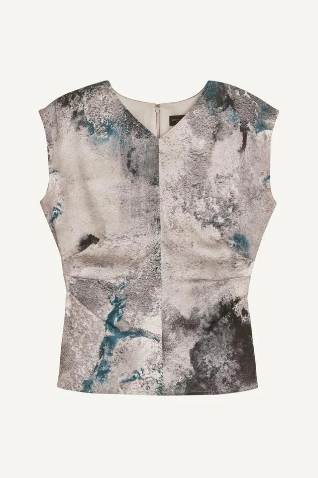Women PRINTED CAP SLEEVE WITH DARTS Peacock Blue Donna Karan New York Sweaters And Tops Women PRINTED CAP SLEEVE WITH DARTS Peacock Blue Donna Karan New York Sweaters And Tops