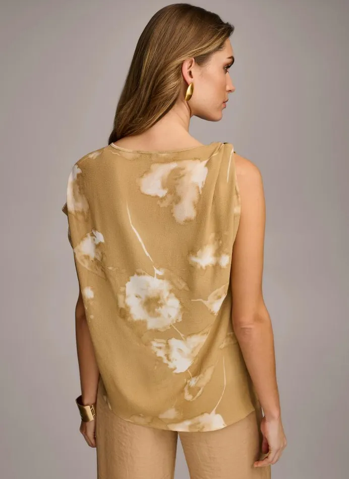 Women PRINTED GATHERED HARDWARE SHOULDER TOP Fawn Combo Donna Karan New York Sweaters And Tops