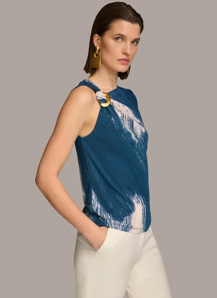 Women PRINTED HARDWARE SHOULDER TOP Tide Multi Donna Karan New York Sweaters And Tops