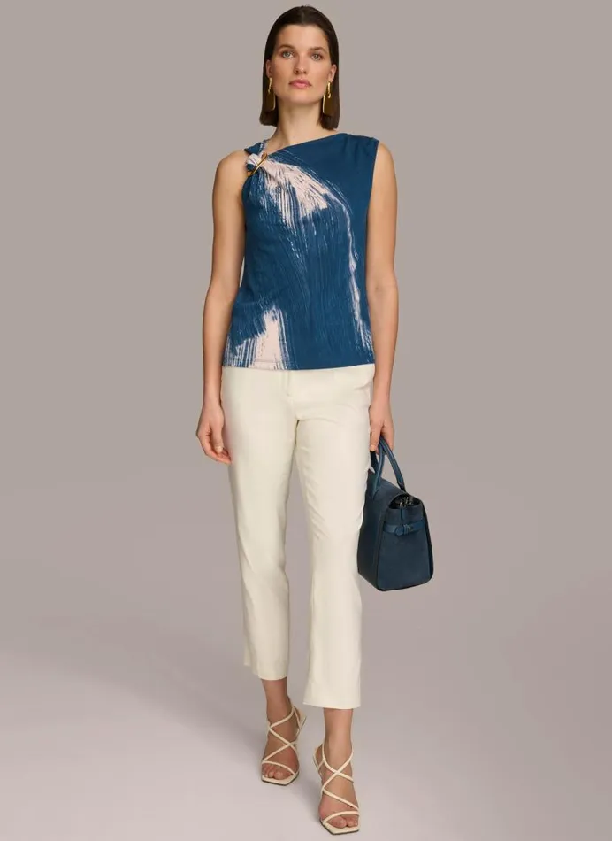 Women PRINTED HARDWARE SHOULDER TOP Tide Multi Donna Karan New York Sweaters And Tops