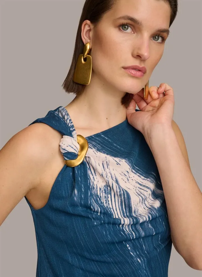 Women PRINTED HARDWARE SHOULDER TOP Tide Multi Donna Karan New York Sweaters And Tops