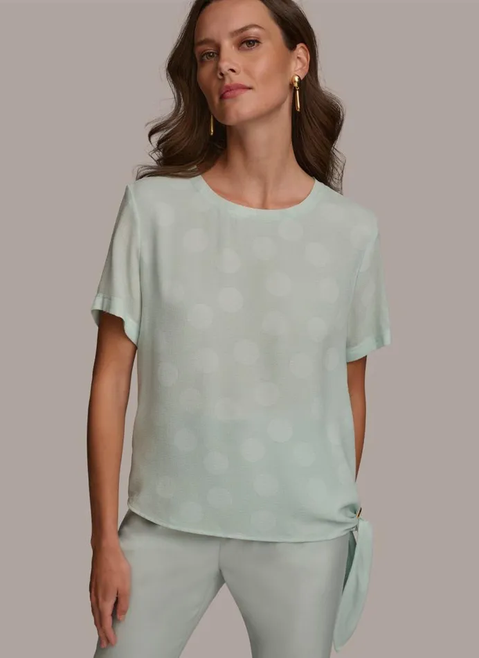 Women PRINTED SIDE TIE BLOUSE Blue Frost Combo Donna Karan New York Sweaters And Tops Women PRINTED SIDE TIE BLOUSE Blue Frost Combo Donna Karan New York Sweaters And Tops