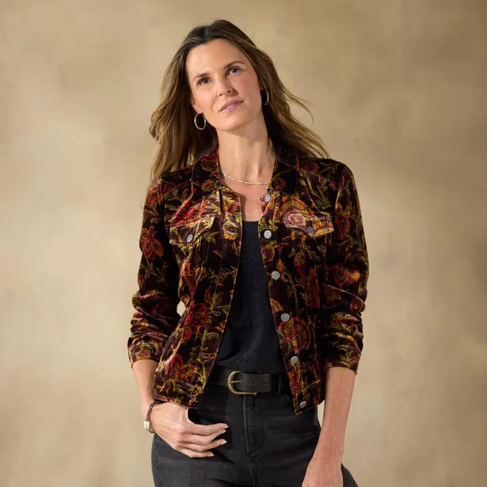 Women Printed Wren Velvet Jacket Floral Sundance Catalog Jackets and Coats
