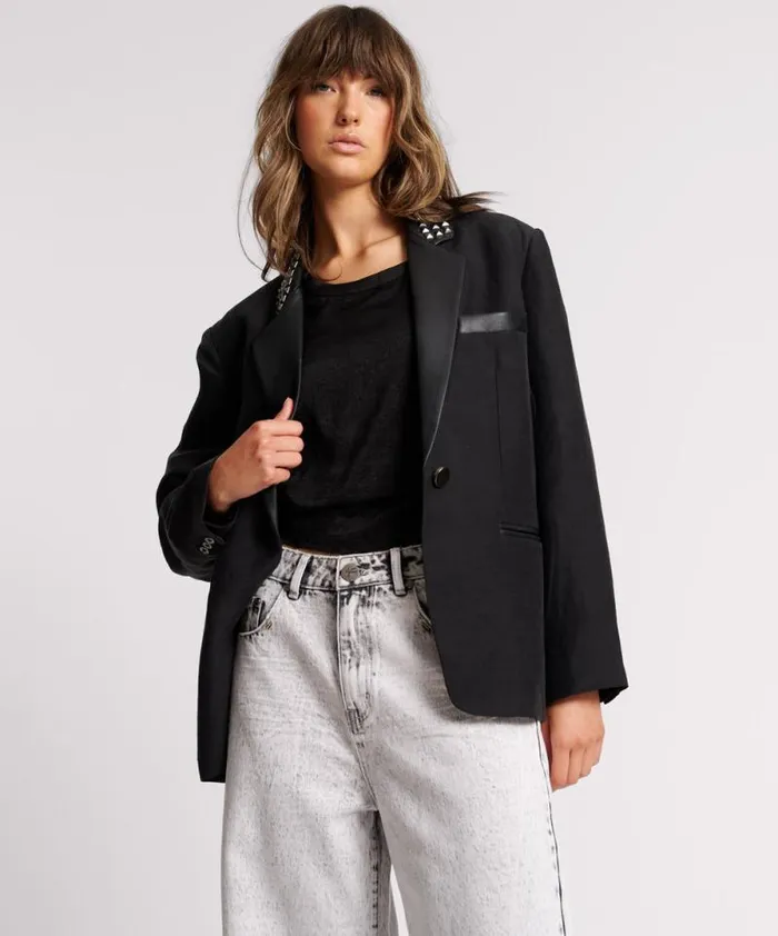 Women PUNK STUDDED LINEN BLAZER One Teaspoon Jackets