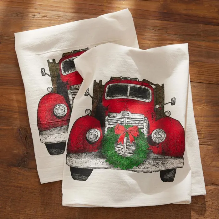 Women Red Truck Christmas Tea Towel Sundance Catalog Seasonal