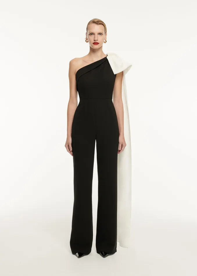 Women Roland Mouret Clothing Asymmetric Bow Stretch Cady Jumpsuit