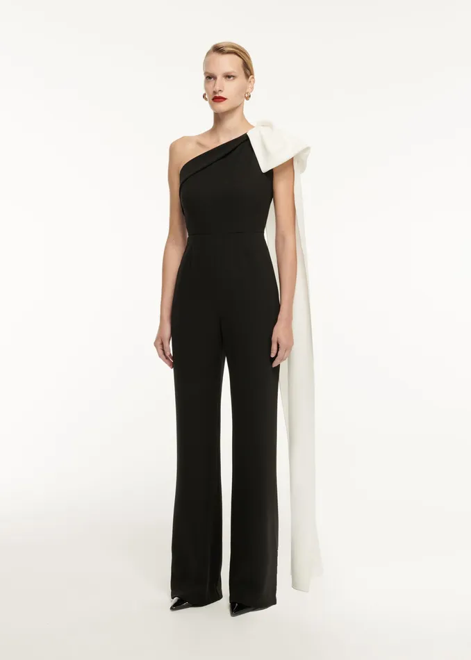 Women Roland Mouret Clothing Asymmetric Bow Stretch Cady Jumpsuit