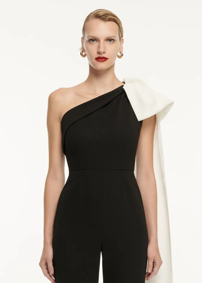 Women Roland Mouret Clothing Asymmetric Bow Stretch Cady Jumpsuit