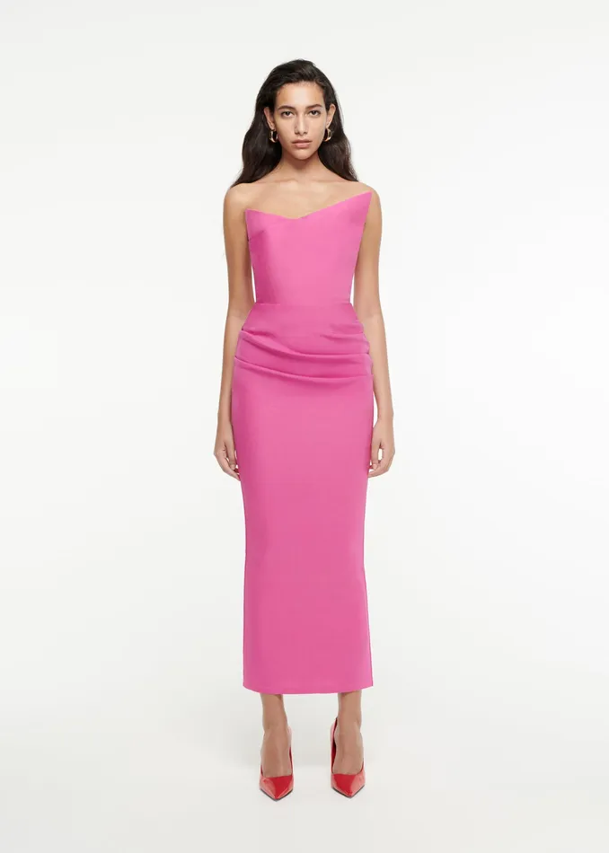 Women Roland Mouret Clothing Asymmetric Geometric Silk Wool Midi Dress