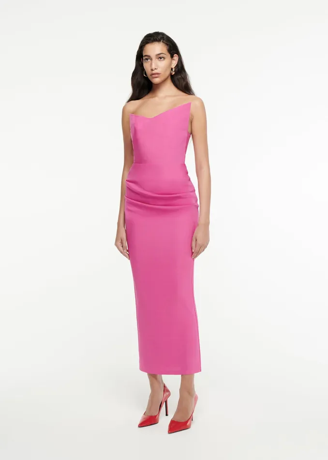 Women Roland Mouret Clothing Asymmetric Geometric Silk Wool Midi Dress