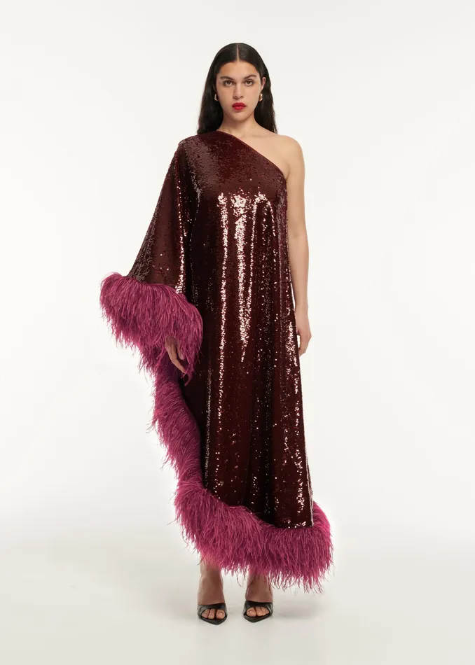 Women Roland Mouret Clothing Asymmetric Sequin Feather Midi Dress