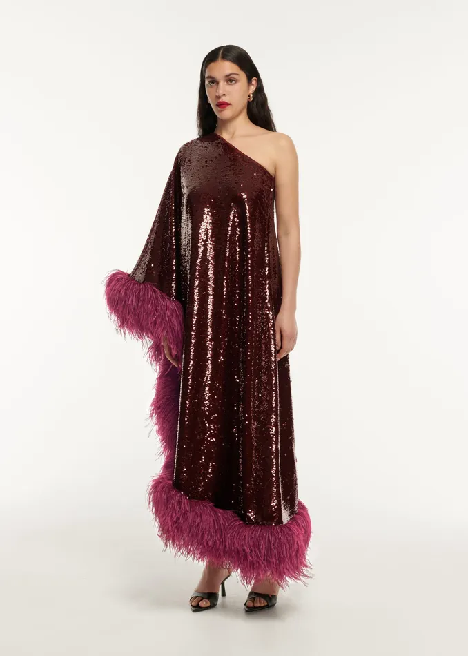 Women Roland Mouret Clothing Asymmetric Sequin Feather Midi Dress