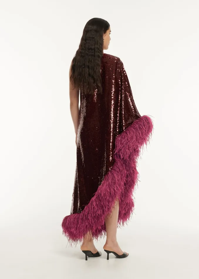 Women Roland Mouret Clothing Asymmetric Sequin Feather Midi Dress