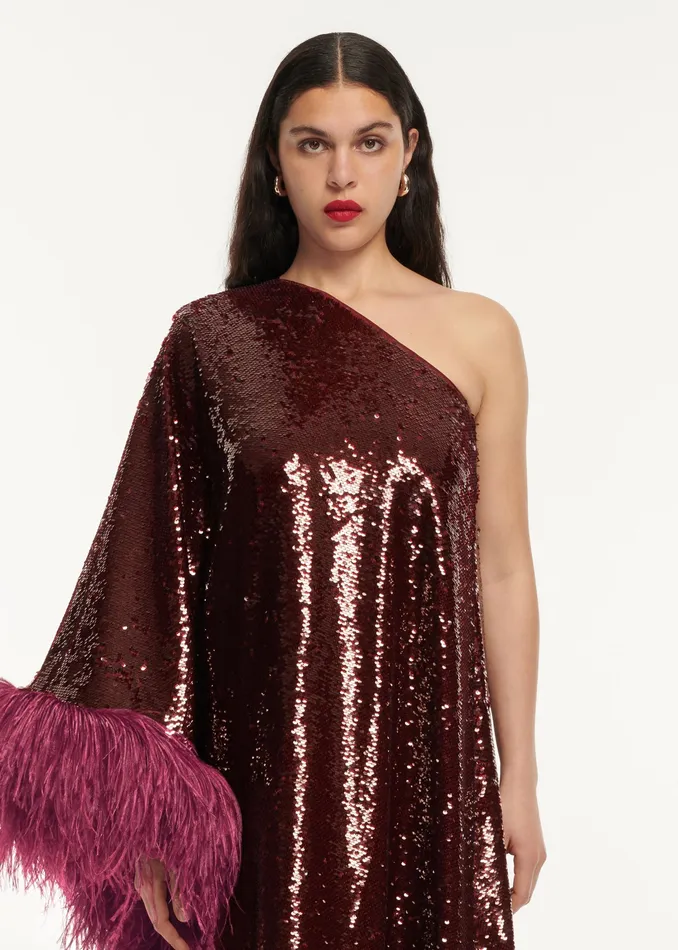 Women Roland Mouret Clothing Asymmetric Sequin Feather Midi Dress