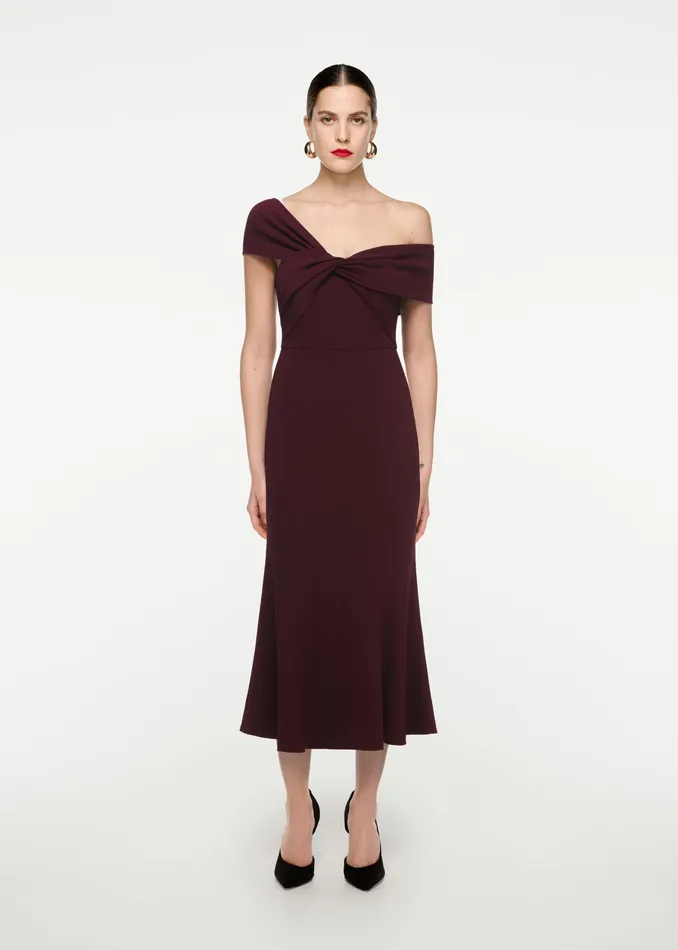 Women Roland Mouret Clothing Asymmetric Twist Stretch Cady Midi Dress
