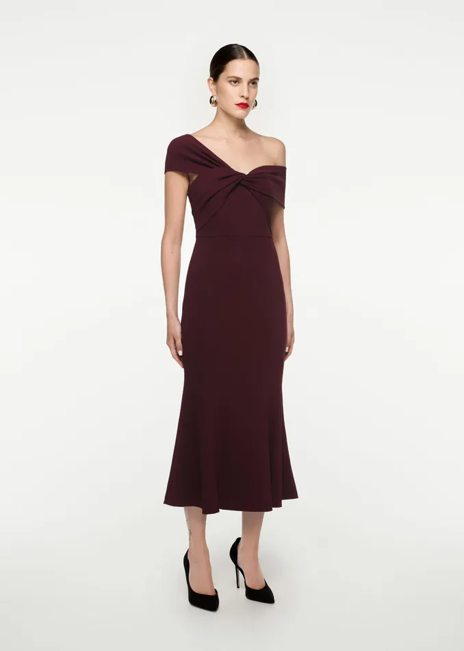 Women Roland Mouret Clothing Asymmetric Twist Stretch Cady Midi Dress