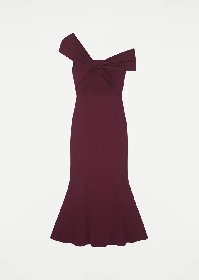 Women Roland Mouret Clothing Asymmetric Twist Stretch Cady Midi Dress