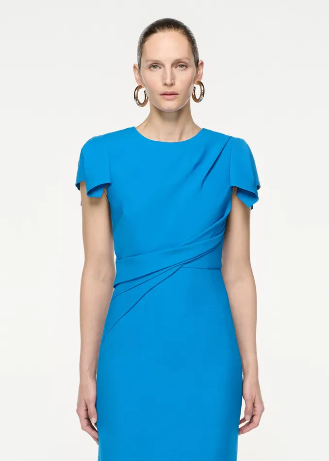 Women Roland Mouret Clothing Cap Sleeve Silk Wool Midi Dress