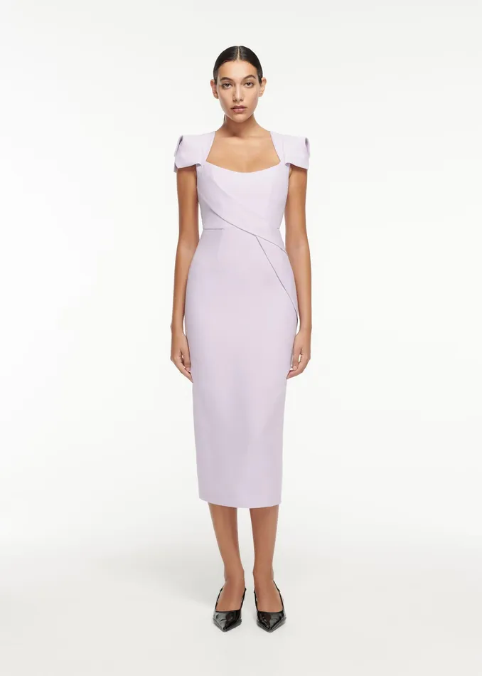 Women Roland Mouret Clothing Cap Sleeve Wool Silk Midi Dress