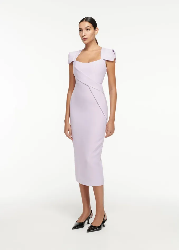 Women Roland Mouret Clothing Cap Sleeve Wool Silk Midi Dress