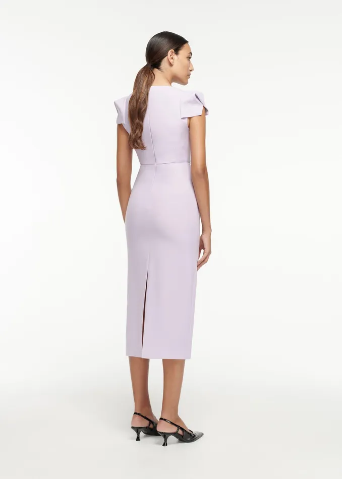 Women Roland Mouret Clothing Cap Sleeve Wool Silk Midi Dress