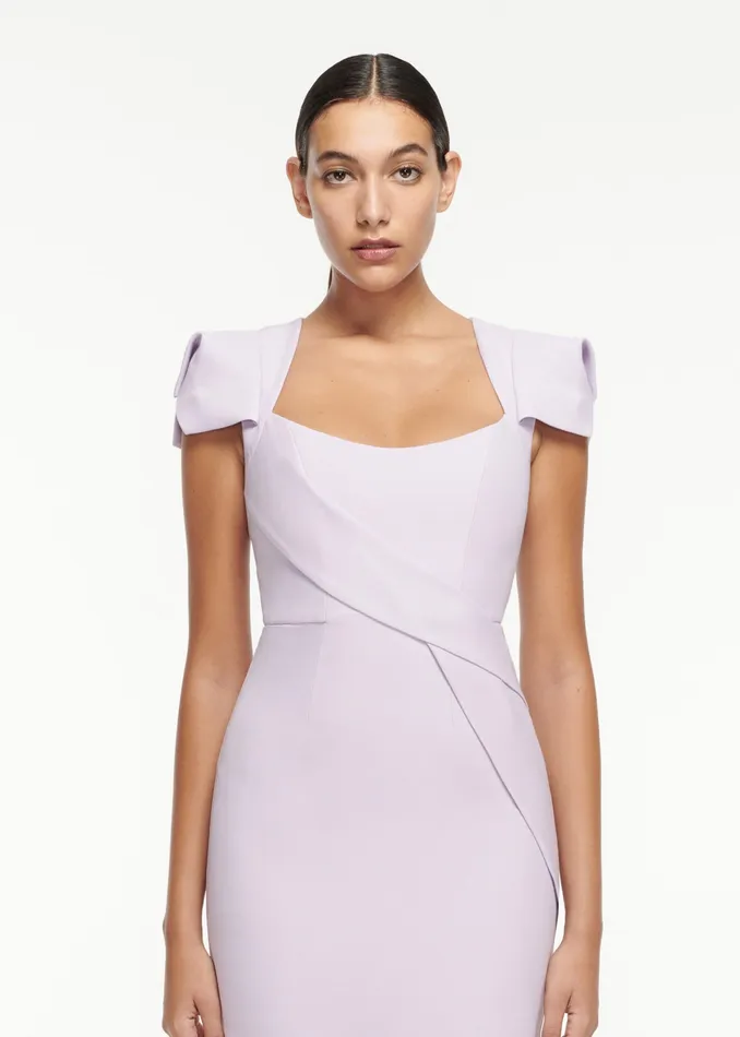 Women Roland Mouret Clothing Cap Sleeve Wool Silk Midi Dress