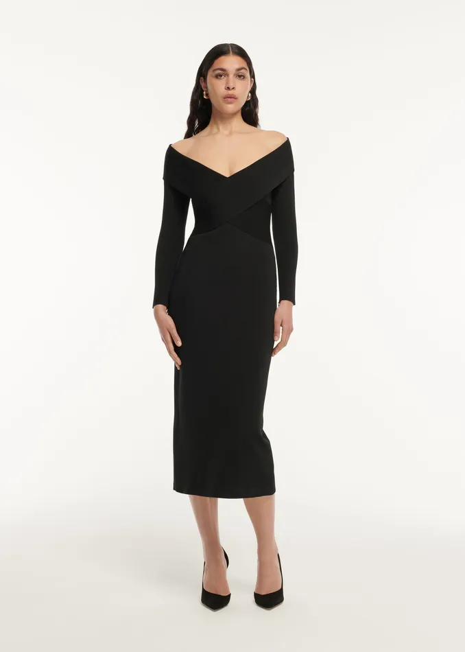Women Roland Mouret Clothing Long Sleeve Flat Knit Midi Dress