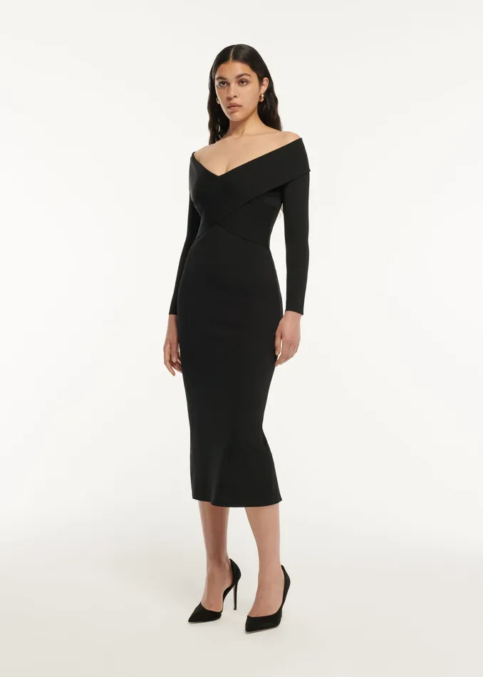 Women Roland Mouret Clothing Long Sleeve Flat Knit Midi Dress